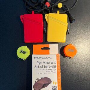 Lot of 2 Witz Waterproof Cases, 2 Sets of Water Ear Plugs & New Eye Mask